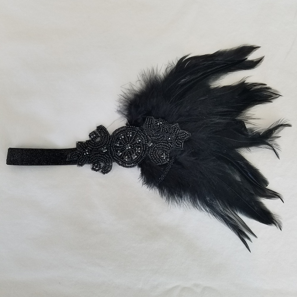 Beaded feather headband